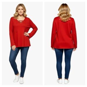 ➕ Cato Ribbed Bell Sleeve Lace Up Top Sz 22/24W